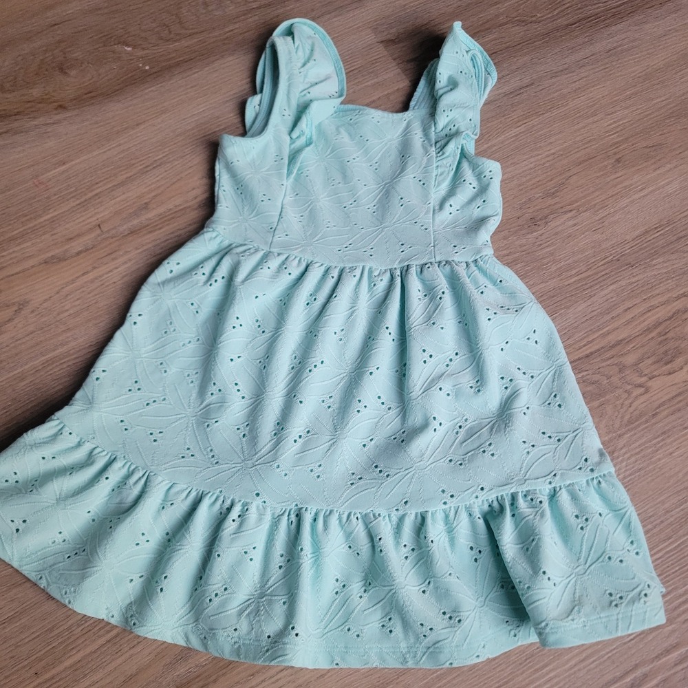 Art Class Girls Eyelet Dress 4T Mint Green Ruffle Sleeve Boho Summer Picnic